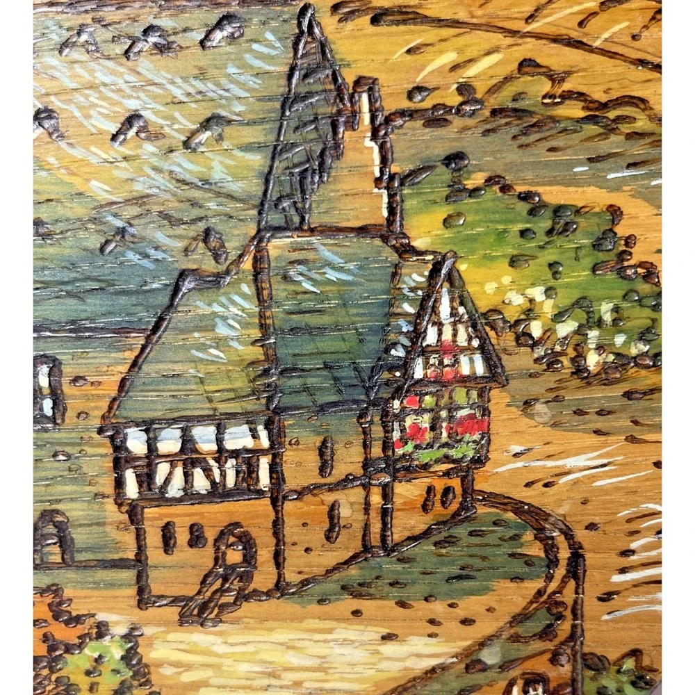 Burg Stahleck Bacharach Germany Hand-Burned Wood Plaque 2010 Arno Stassen